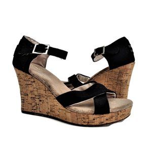 Toms Wedge Sandals Sienna Size 7.5W Black Cork